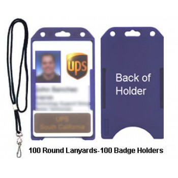 Badge Holder & Round Lanyard Combo Pack - 100 sets